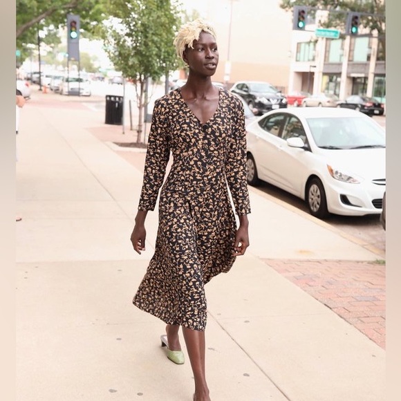 Hugo Buscati SZ 14 Vintage Brown/Black Floral MIDI Dress - Picture 2 of 14